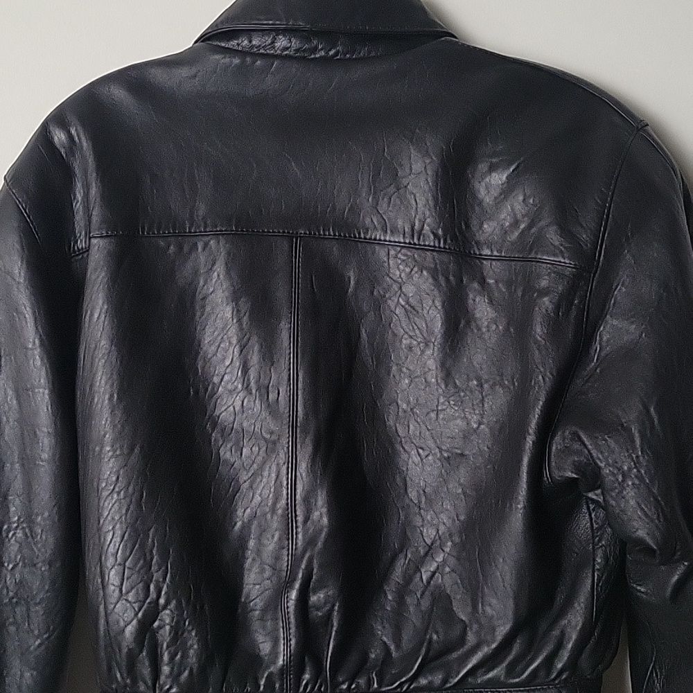 VTG Luis Alvear Womens P XS 80s  Leather Black Bomber Moto Biker Jacket Coat New - Picture 12 of 15